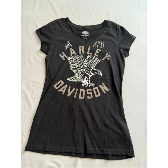 Harley Davidson Tops - Harley Davidson Women’s Black Eagle V Neck T-Shirt Size Small